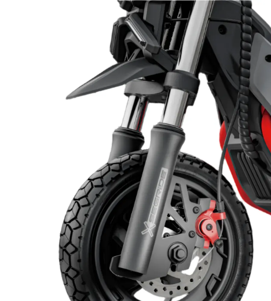 ZT3 Pro front wheel: fork, red brake calliper and disc